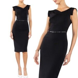 Black Halo Jackie O Sheath Dress Black Cowl Neck Dress No Belt Size 8